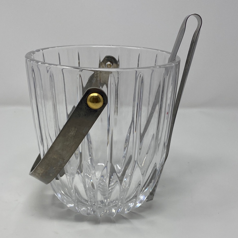 Small Clear Glass Ice Bucket with Silver Tongs